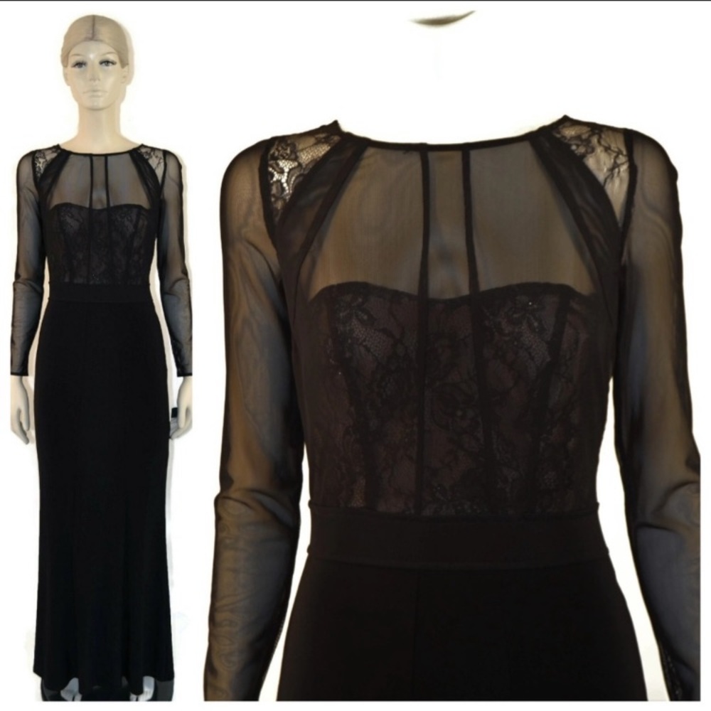 Ralph Lauren Black Illusion Longsleeve Gown Size 6